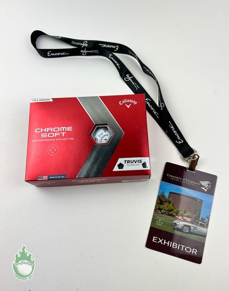 New 1 Dozen Concours d'Elegance 2022 Lanyard & Callaway Chrome Soft Golf Balls