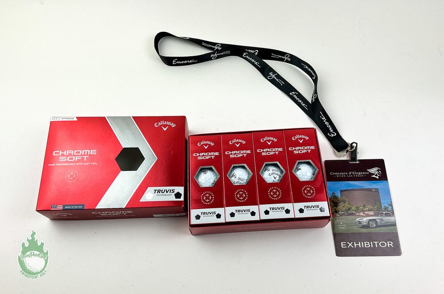 New 1 Dozen Concours d'Elegance 2022 Lanyard & Callaway Chrome Soft Golf Balls