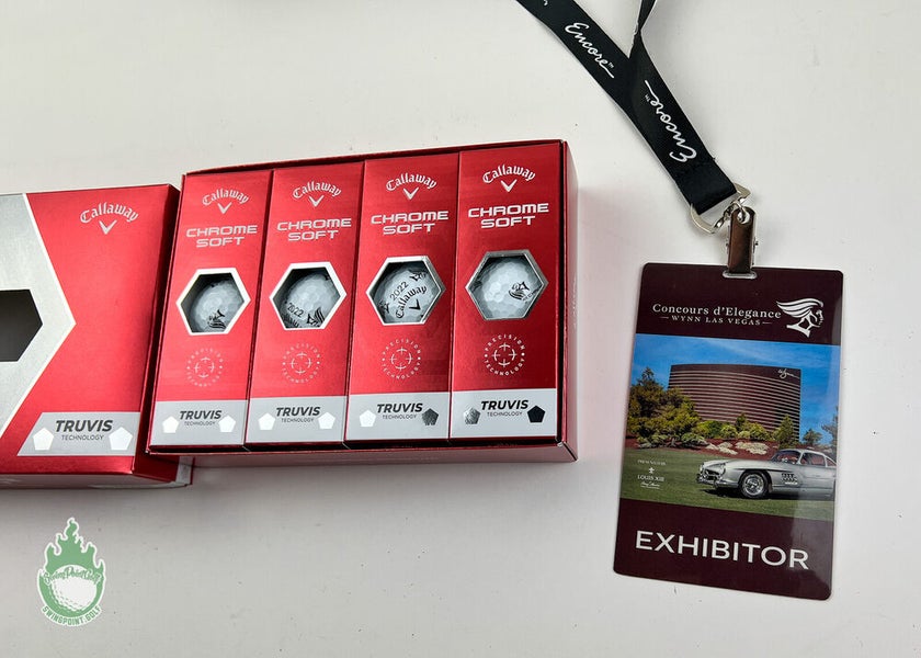 New 1 Dozen Concours d'Elegance 2022 Lanyard & Callaway Chrome Soft Golf Balls