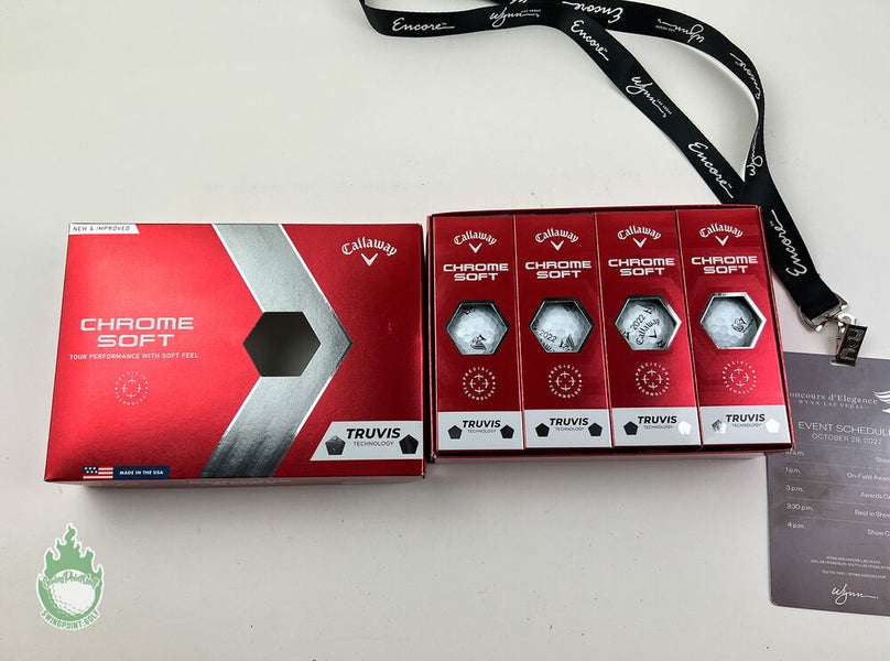 New 1 Dozen Concours d'Elegance 2022 Lanyard & Callaway Chrome Soft Golf Balls
