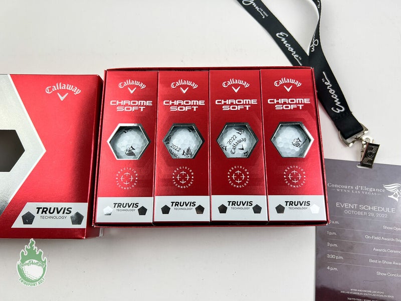 New 1 Dozen Concours d'Elegance 2022 Lanyard & Callaway Chrome Soft Golf Balls