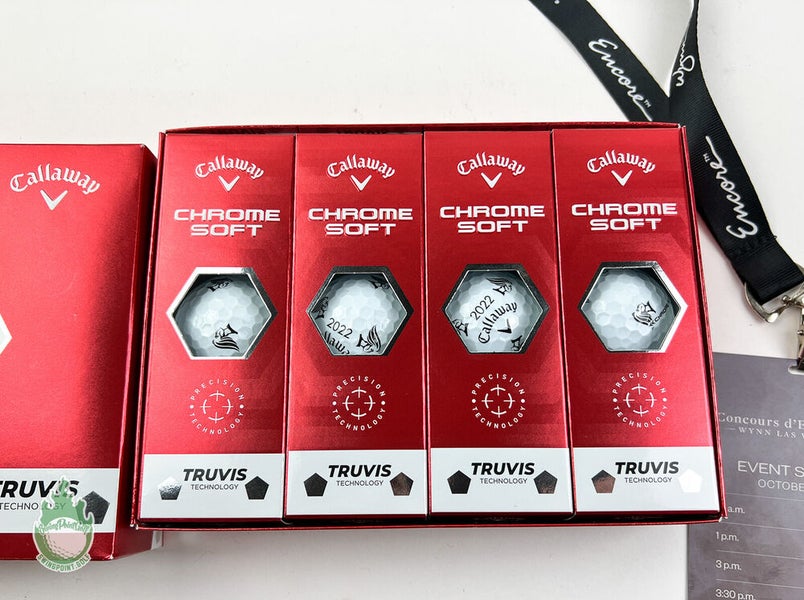 New 1 Dozen Concours d'Elegance 2022 Lanyard & Callaway Chrome Soft Golf Balls