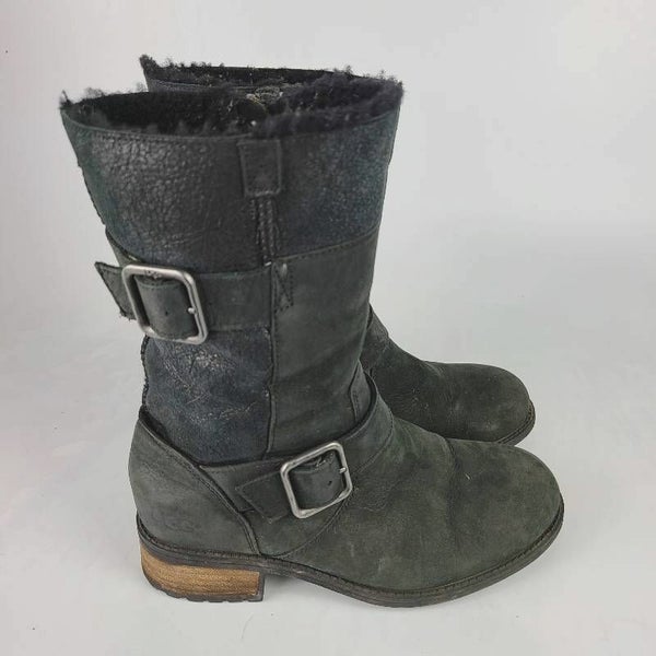 ugg women's black zip leather boot