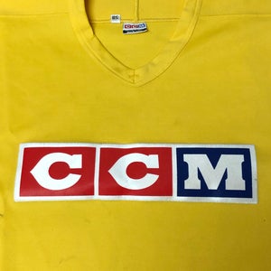 Vintage Pro Stock CCM Practice Hockey Jersey Yellow Size 58 with Fight Strap and Sewn on Crest