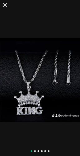 .925 Italian Silver “KING” iced-out pendant with a 22’ Rope necklace