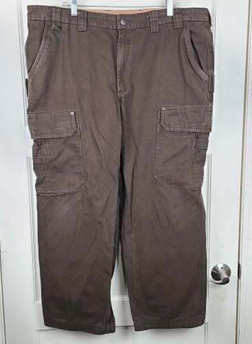 Duluth Trading Men 40x30 Brown Denim Relaxed Fit Cargo Jeans Pants