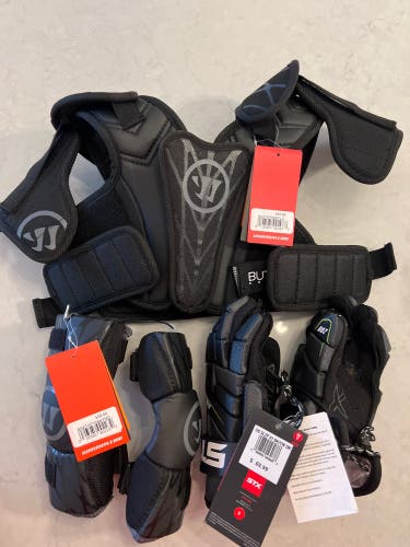 New Warrior Lacrosse Set (shoulder Pads, Gloves, Elbow Pads)