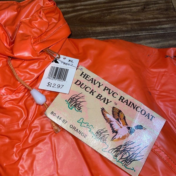 Vtg NWT Duck Bay Heavy PVC Raincoat Lined Blaze Orange Hunting