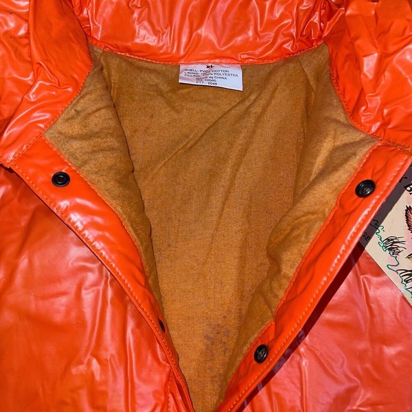 Vtg NWT Duck Bay Heavy PVC Raincoat Lined Blaze Orange Hunting