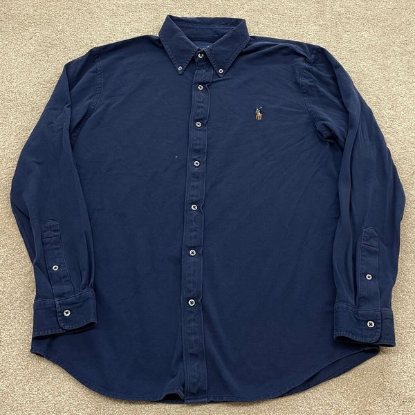 Polo Ralph Lauren Shirt Men Large Button Down Horse Basic Work Logo Knit Oxford