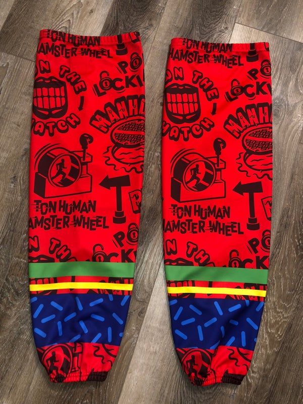 RED GAME WORN DOUBLE DARE ALLEN AMERICANS HOCKEY SOCKS SIZE 32