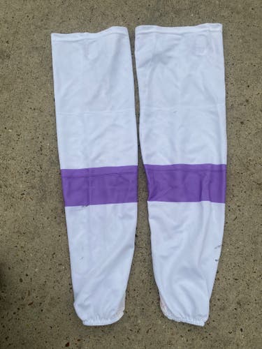 SP Edge Style Pro Stock White and Purple Shin Pad Game Socks 3577