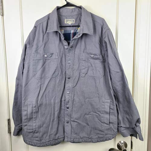 Duluth Trading Men's Gray Flannel Lined Work Jacket Fire Hose Snaps Size: 2XL