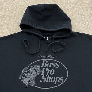 Bass Pro Shops Sweatshirt Men Large Adult Black Hoodie Logo Fishing Pullover USA
