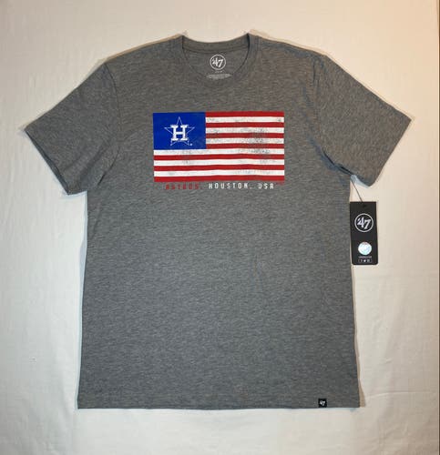 '47 Brand MLB Houston Texas Astros Men's Size L Grey Patriotic Flag T Shirt New