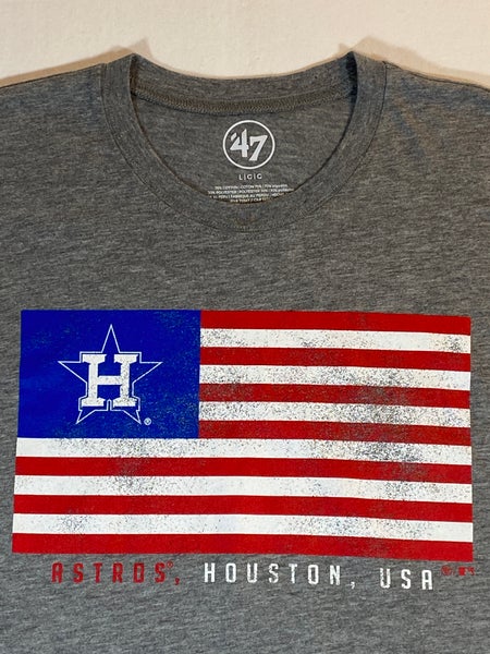 47 Brand MLB Houston Texas Astros Men's Size L Grey Patriotic Flag T Shirt  New