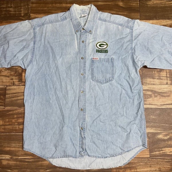 Vintage Riddell Green Bay Packers Embroidered Denim Button Jean Shirt Size  XL