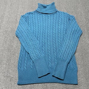 Eddie Bauer Sweater Women Medium Adult Blue Turtleneck Cable Knit Casual Retro