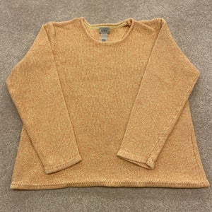 LL Bean Sweater Women XL Short Orange Yellow Pullover Basic Work Hike Knit