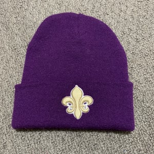 Purple stitched Fleur-de-lis beanie