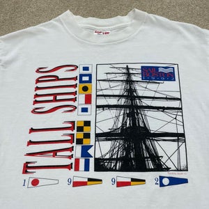 Tall Ships Boston Shirt Men Small Adult White Vintage 90s 1992 Sail Boat USA