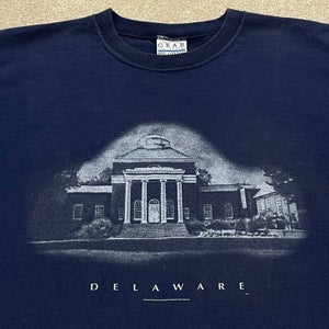 Delaware Shirt Men Large Adult Blue Vintage 90s State Building Retro Dover USA