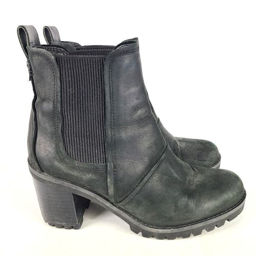 Ugg Hazel Waterproof Chelsea Block Heel Bootie Black Suede Leather Size 5.5
