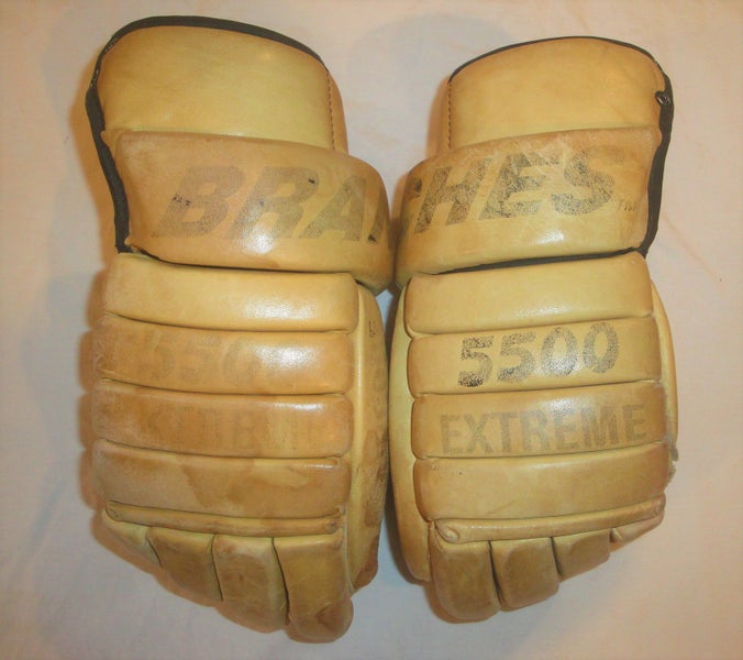 BENDING BRANCHES 5500 TAN LEATHER 14" HOCKEY GLOVES MADE IN CANADA RARE 4 ROLL VINTAGE