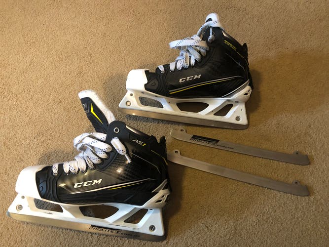 Used CCM Size 9 AS1 Hockey Goalie Skates With Extra Steel And New Insoles