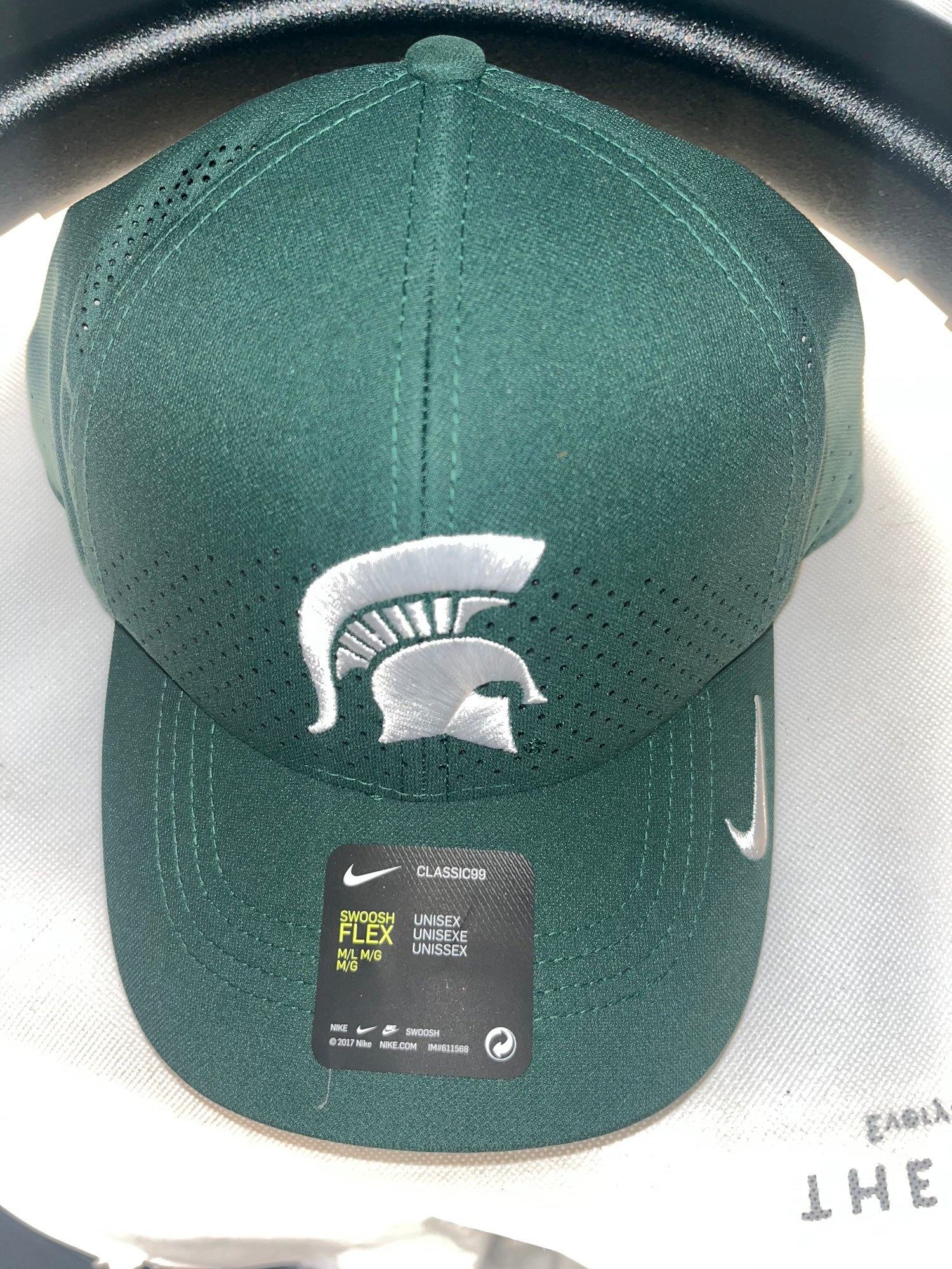 Nike Men's Michigan State Spartans Green Aerobill Swoosh Flex Classic99 Football Sideline Hat, Medium/Large