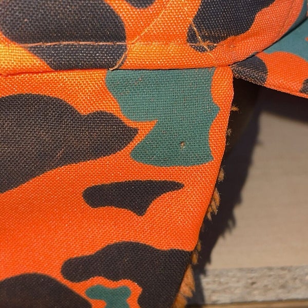 Mens Vintage Camouflage Duxbak Hunters Cap Ear Flap Camo Duo Orange Hunting  Hat XL