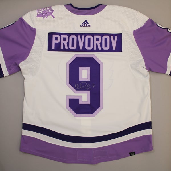 Lot Detail - Ivan Provorov - Warmup-Worn Hockey Fights Cancer