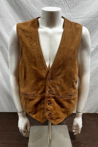 Green Fields Shafmaster Soft Brown Leather Vest Men's XL EXCELLENT Fast Shipping