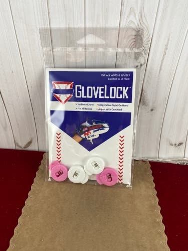 New Pink and White Glove Locks Keep Baseball Glove Laces Tight Free Shipping USA Only