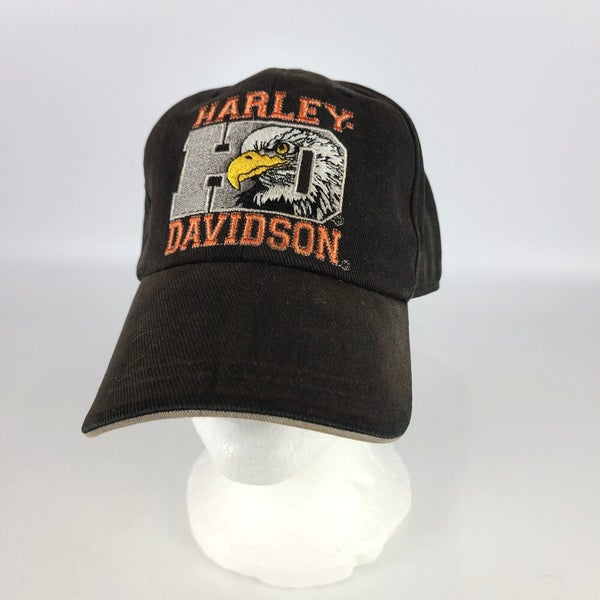 Harley Davidson Hat Cap Black Orange Eagle Embroidered Adjustable Strap