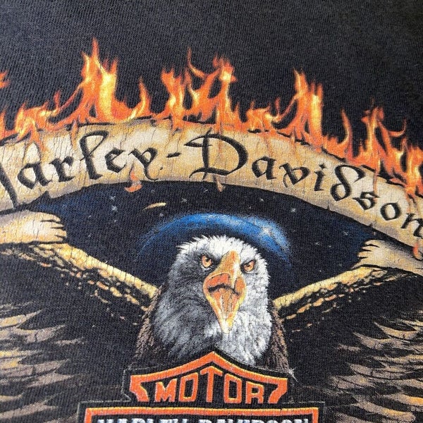 Harley Davidson Eagle Flames Graphic Tee Shirt Black Men's Size