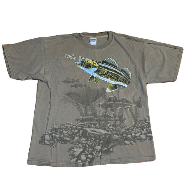 Vintage Art Unlimited All Over Print Walleye Fishing T-Shirt Mens Size L/XL  Rare