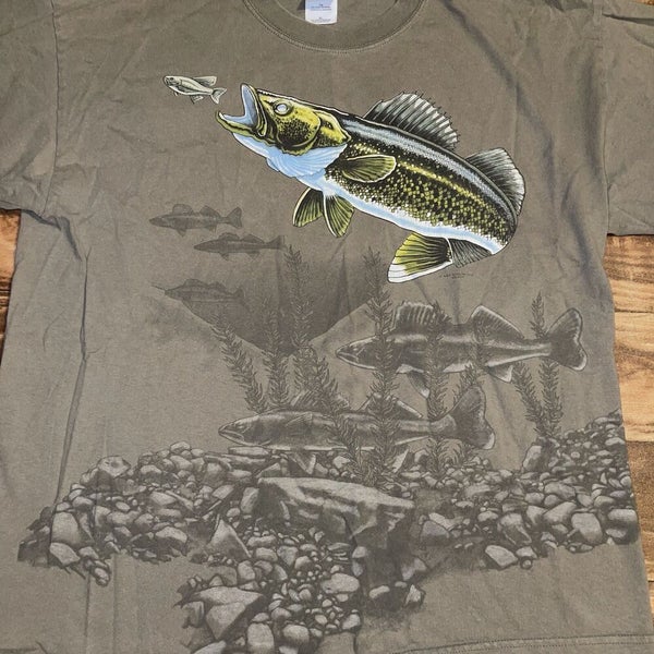 Vintage Art Unlimited All Over Print Walleye Fishing T-Shirt Mens Size L/XL  Rare