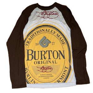 Vintage Burton Mens Large Brown Long Sleeve Graphic Logo Snowboarding Ride Shirt