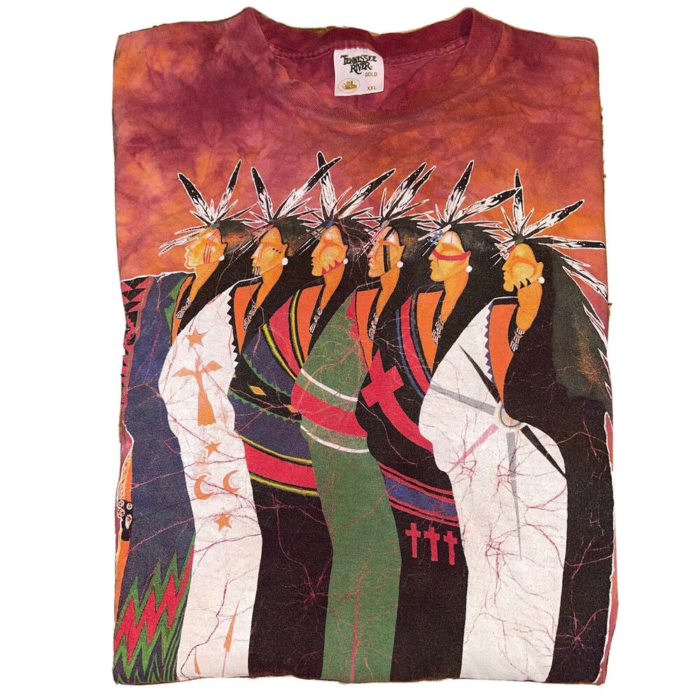 Vintage 1995 Iroquois Native American Indian Spiritual Tie Dye T