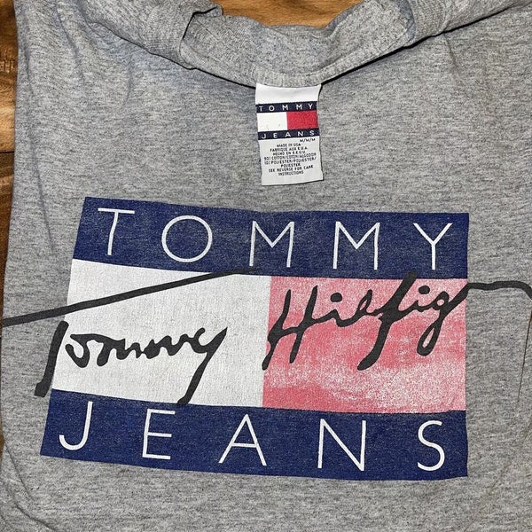 procent Inwoner lijst Vintage Tommy Hilfiger Jeans Big Box Flag T-Shirt Size XL Gray 90s Made in  USA | SidelineSwap