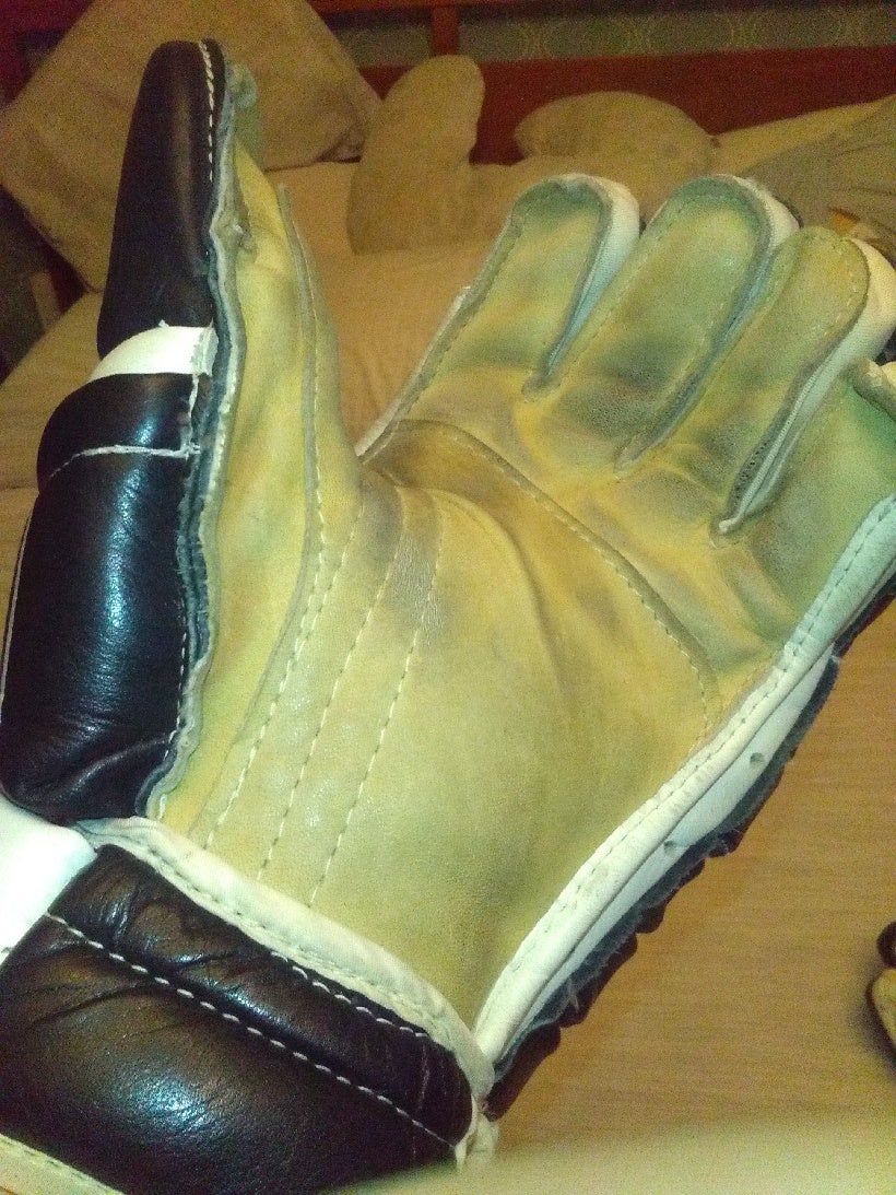 Vintage Koho Revolution 255 Mario Lemieux Leather Hockey Gloves Tech Grip  READ