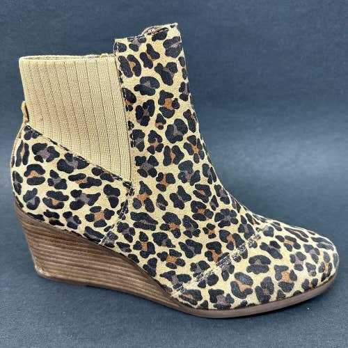 Toms Womens Sadie Tan Classic Leopard Printed Suede Wedge Booties Shoes Size 9