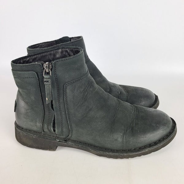 Ugg Rea Nubuck Leather Ankle Boot Side Zip Women Black 1017503