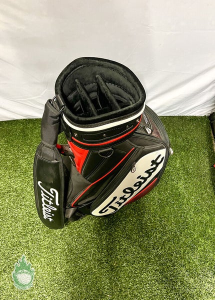 Used White Vessel Golf Staff Bag Embroidered Alex Cejka No Strap