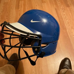 Used  Size 6 3/8 - 7 3/8 Nike Batting Helmet With Nike Chin Strap And Nike Face Guard