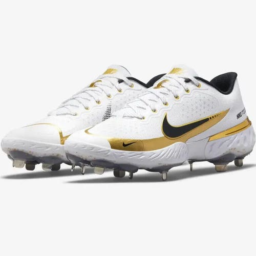 New Men's Size 14 Low Top Metal Baseball Cleats Nike Alpha Huarache Elite 3 White Gold