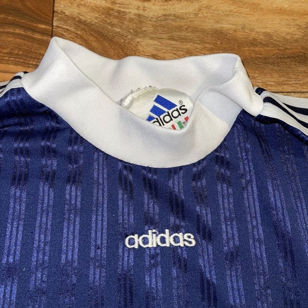Vintage Adidas Soccer Jersey Shirt Mesh Stripes Short Blue Men's | SidelineSwap