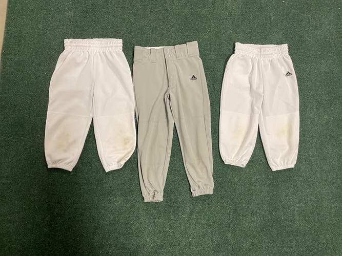 (2) White  (1) Gray Youth XS Adidas Baseball Pants