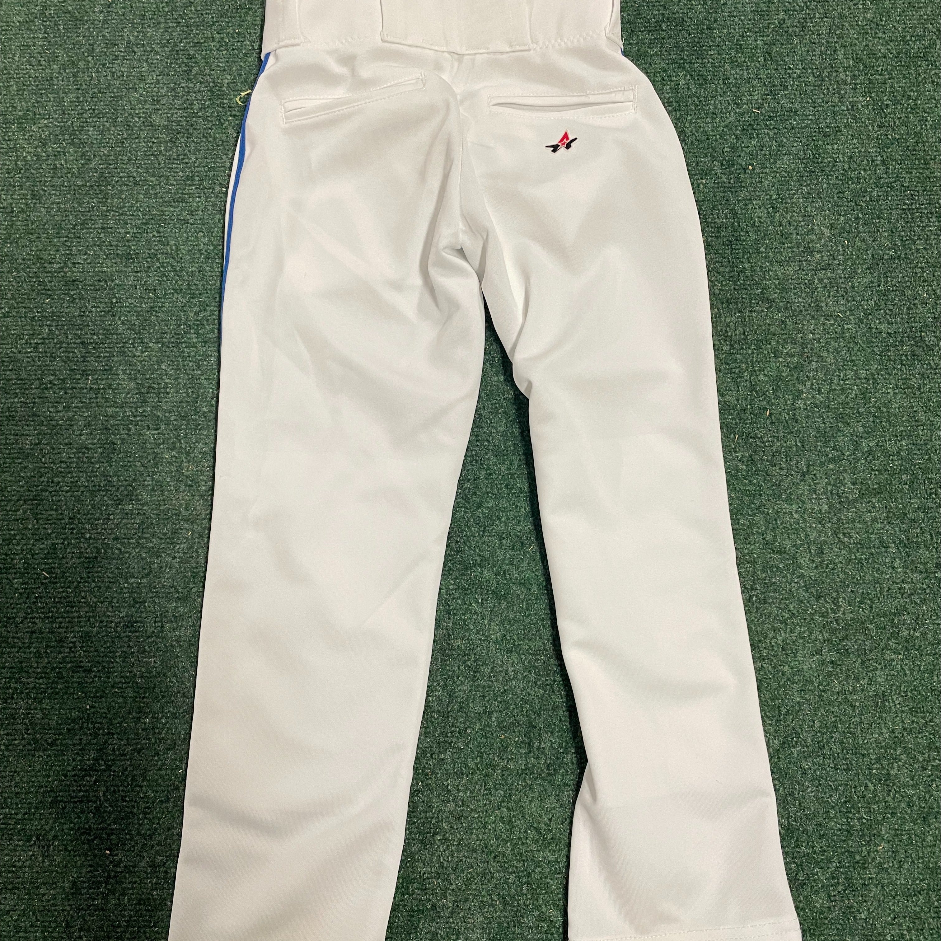 Rogers Travel Baseball Pants (White with Royal Piping)